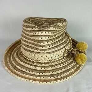 Eric Jarvits Tan Straw Pom Pom Trilby Hat